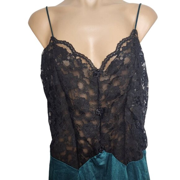 Vintage Delicates Nightgown Lace Slip Dress Black and Emerald Green Size Large - Picture 2 of 14